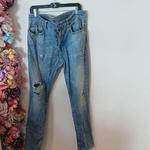 Distressed Blue Jeans